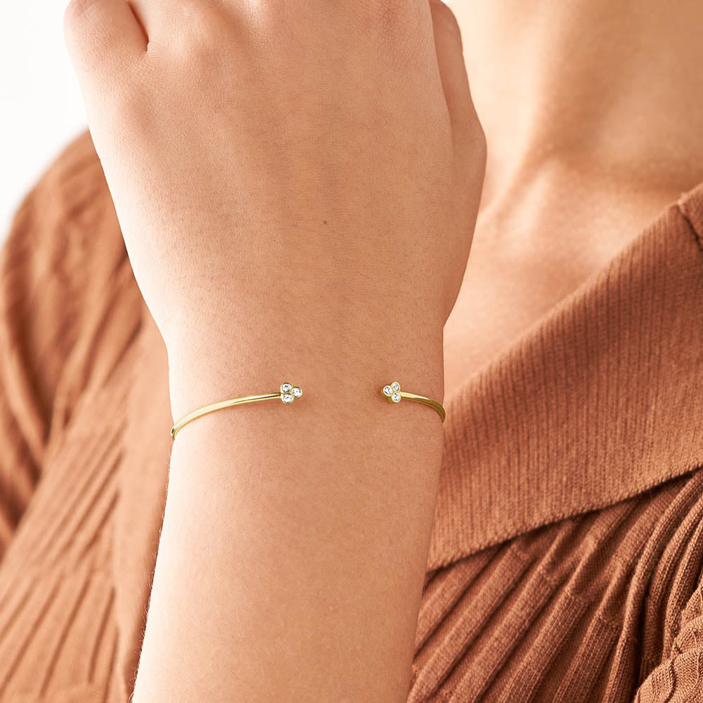 Fossil Stylish Yellow Gold - Coated Stainless Steel Sadie Trio Sparkling Cuff Bangle Jewelry