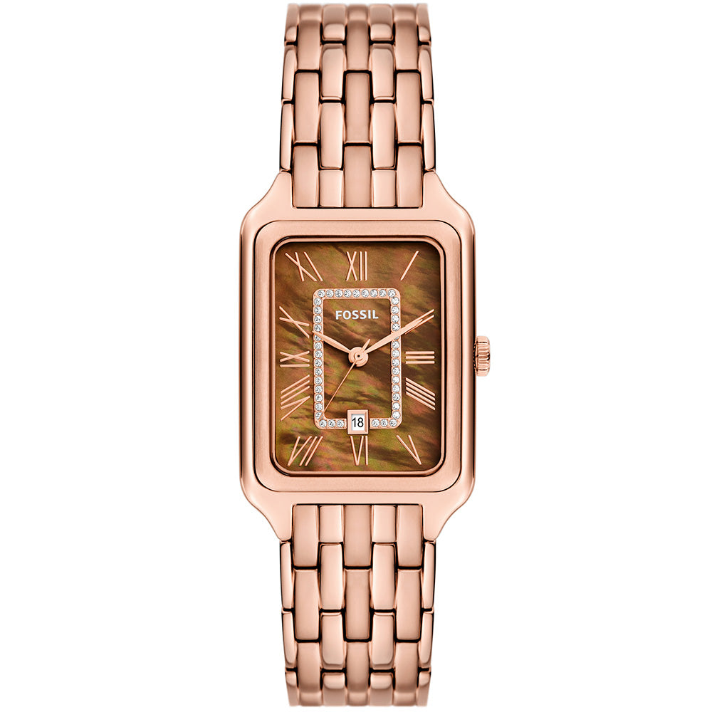 Fossil Rose Gold Rectangular Stainless-Steel Raquel ES5323 Watch