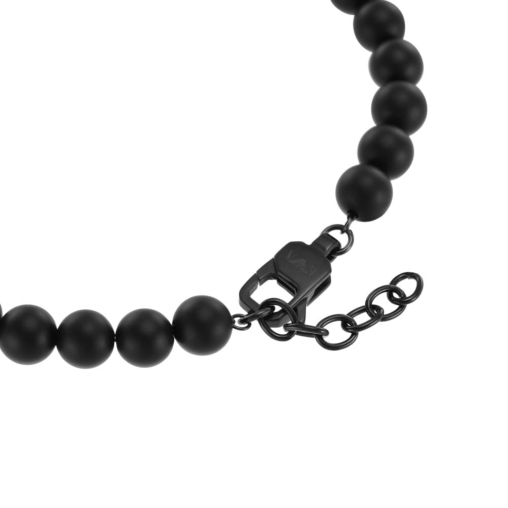 Emporio Armani Stylish Stainless Steel Bracelet with Black Onyx Beads