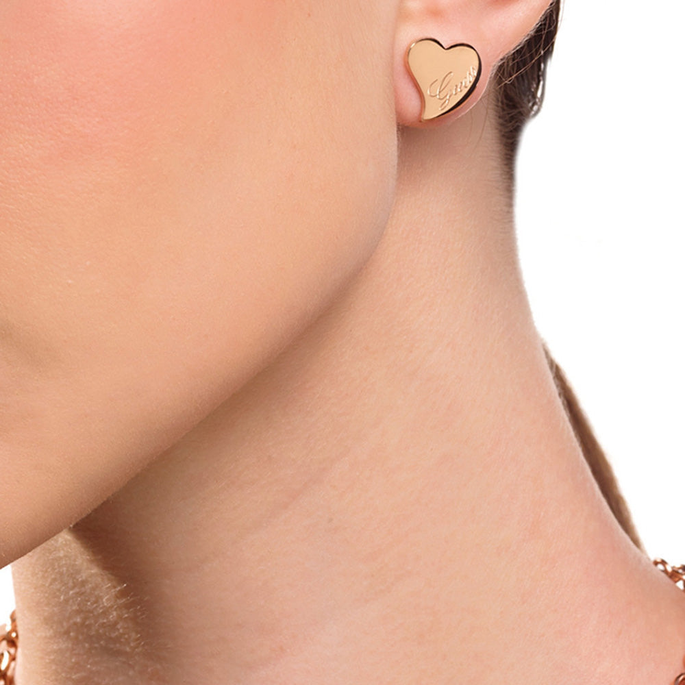 Guess Rose Gold Plated Flowy Love Hearts Stud Earrings