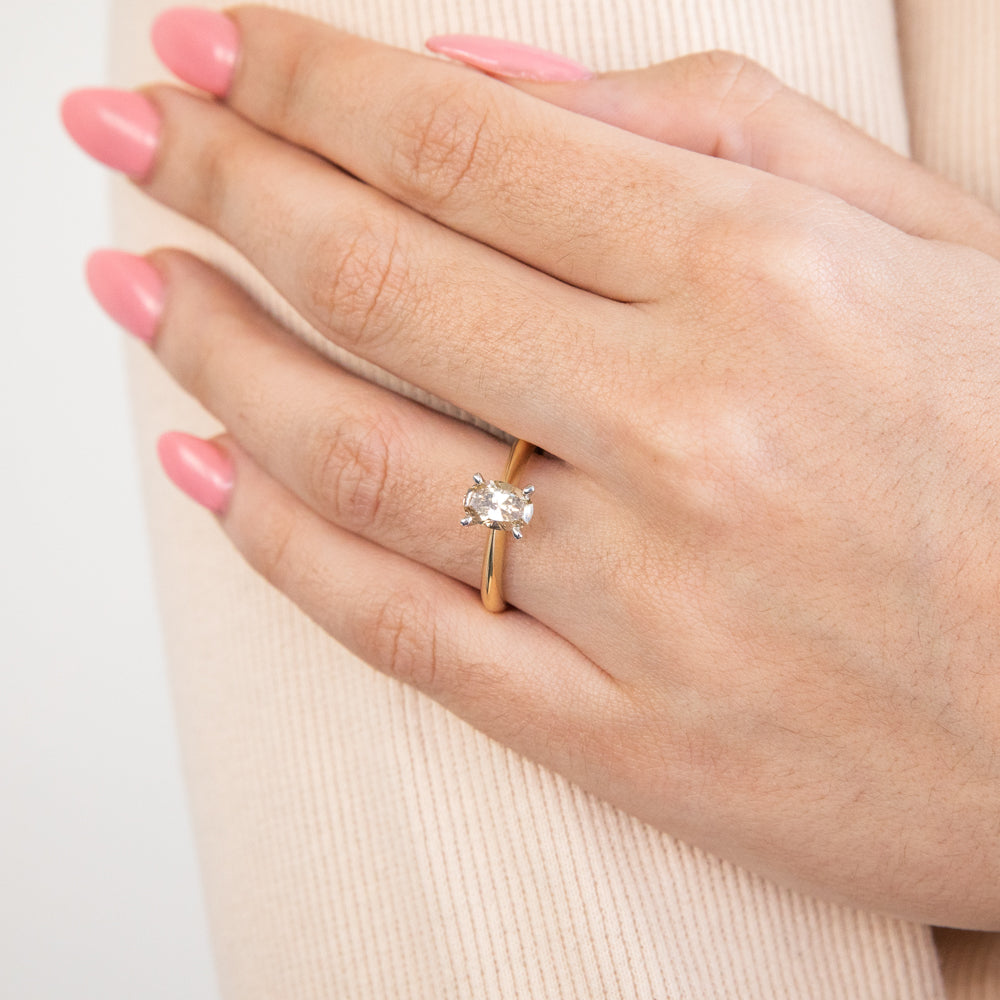 18ct Yellow Gold Ring with 1-Carat Oval Australian Champagne Diamond