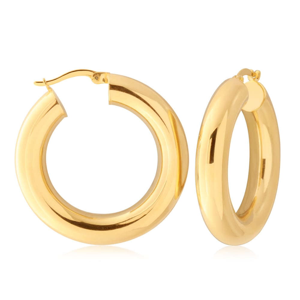 Stylish 9ct Yellow Gold-Filled 15mm Plain Tube Hoop Earrings for Fashion Statement