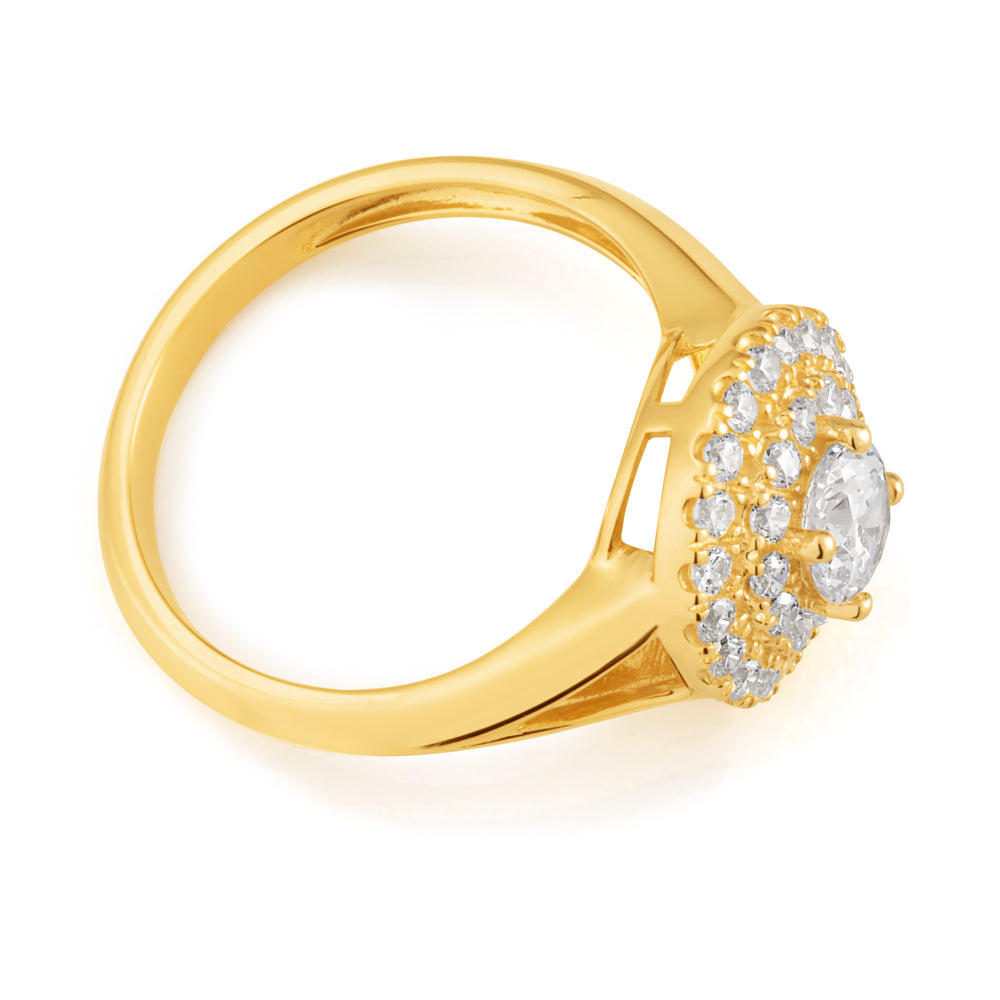 Stylish 9ct Yellow Gold Round Zirconia Fancy Ring