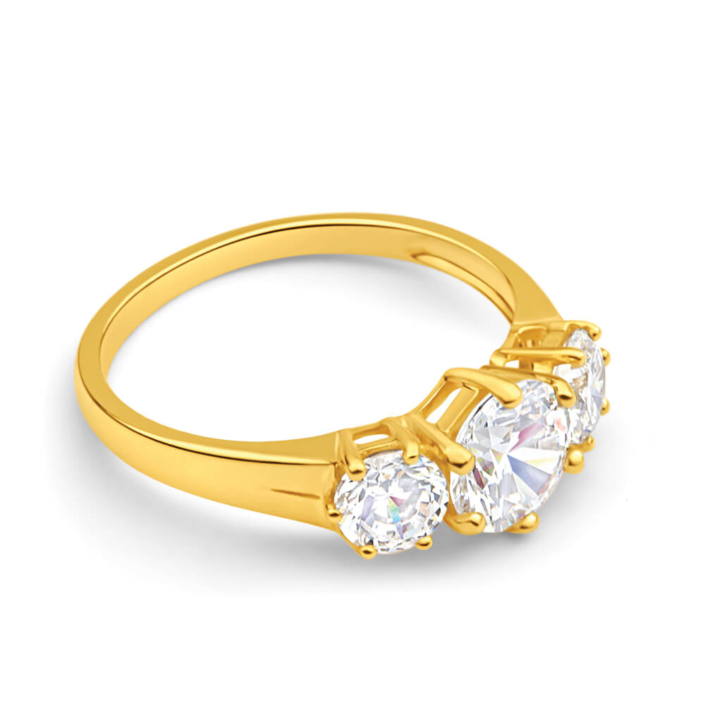 9ct Alluring Yellow Gold Cubic Zirconia Three - Stone Ring