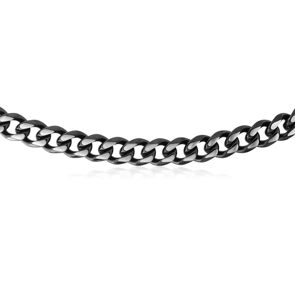 55cm Reversible Stainless Steel Curb Chain in Black and Steel Colors