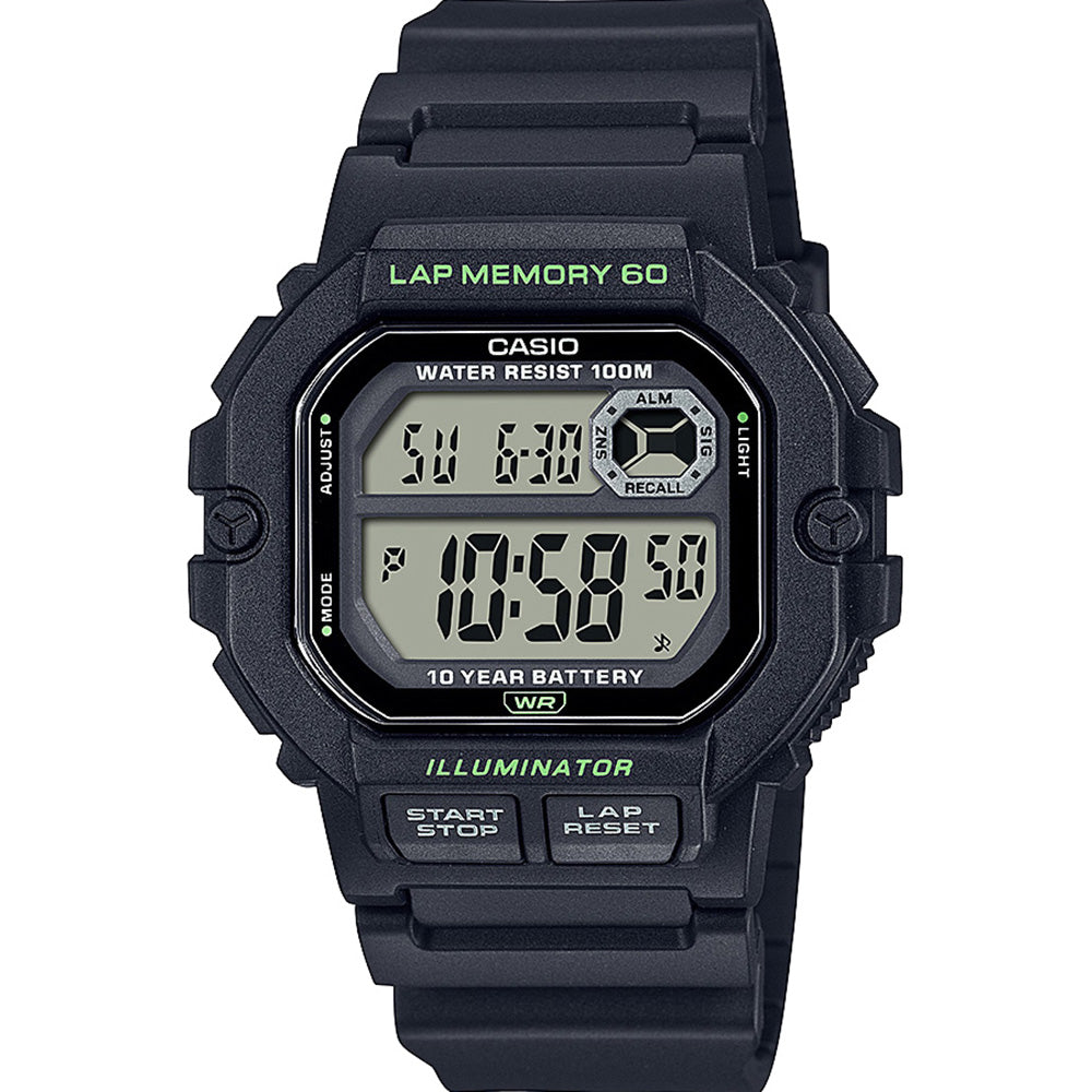 Casio WS1400H-1AV Stylish Black Digital Men's Watch with Neon Highlights