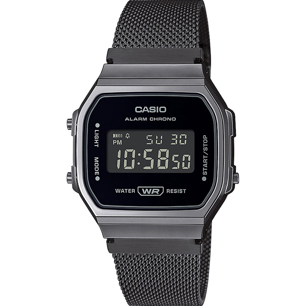 Casio A168WEMB-1B One-Tone Black Digital Watch with Gunmetal Case