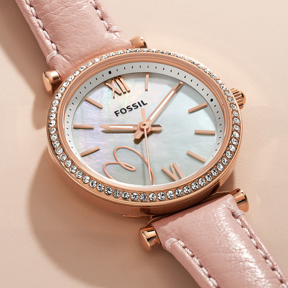 Fossil Carlie ES5268 28mm Stainless Steel Watch with LiteHide™ Leather Strap