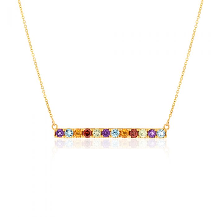 9-carat Multi-stone Gold Necklace with Amethyst, Blue Topaz, Citrine, Garnet, and Peridot