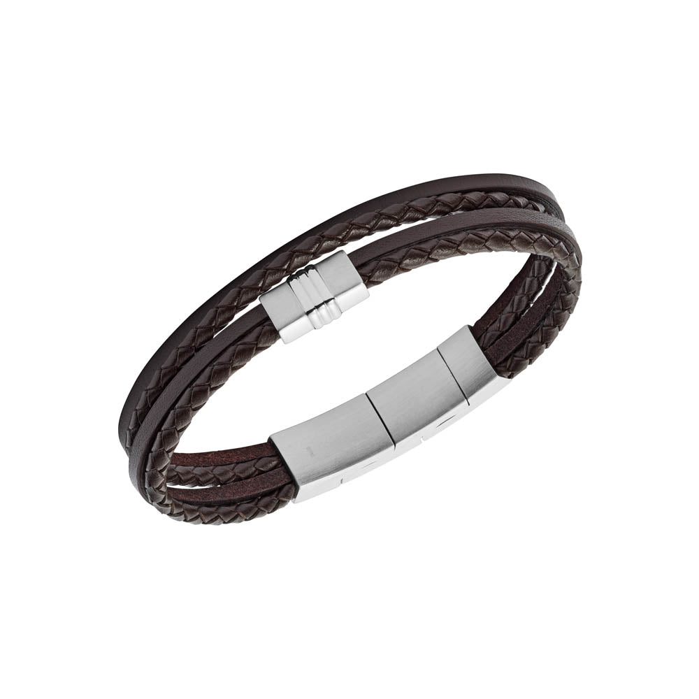 Fossil High - Quality Stainless Steel Jewelry Brown Multi - strand Interwoven Leather Bracelet for Fashion Lovers