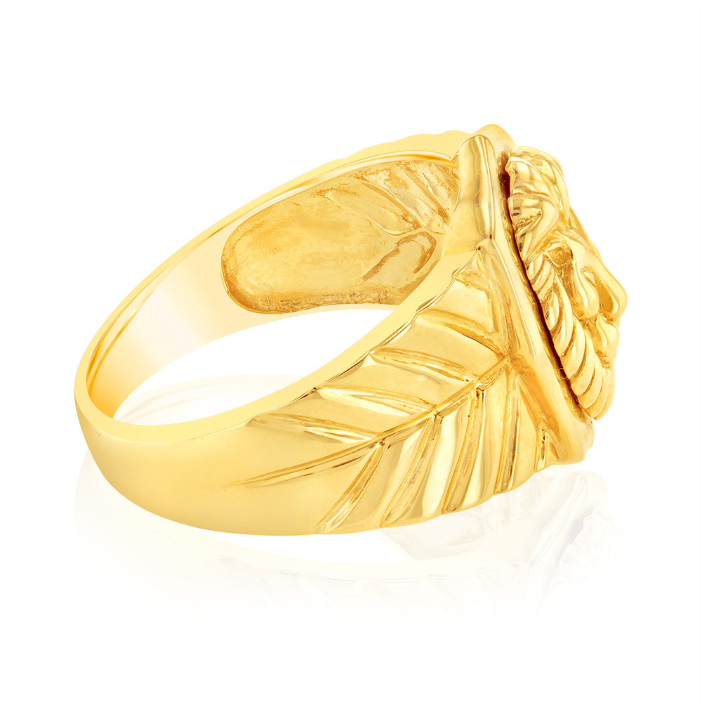 9ct Solid Yellow Gold Lion Ring for Gentlemen