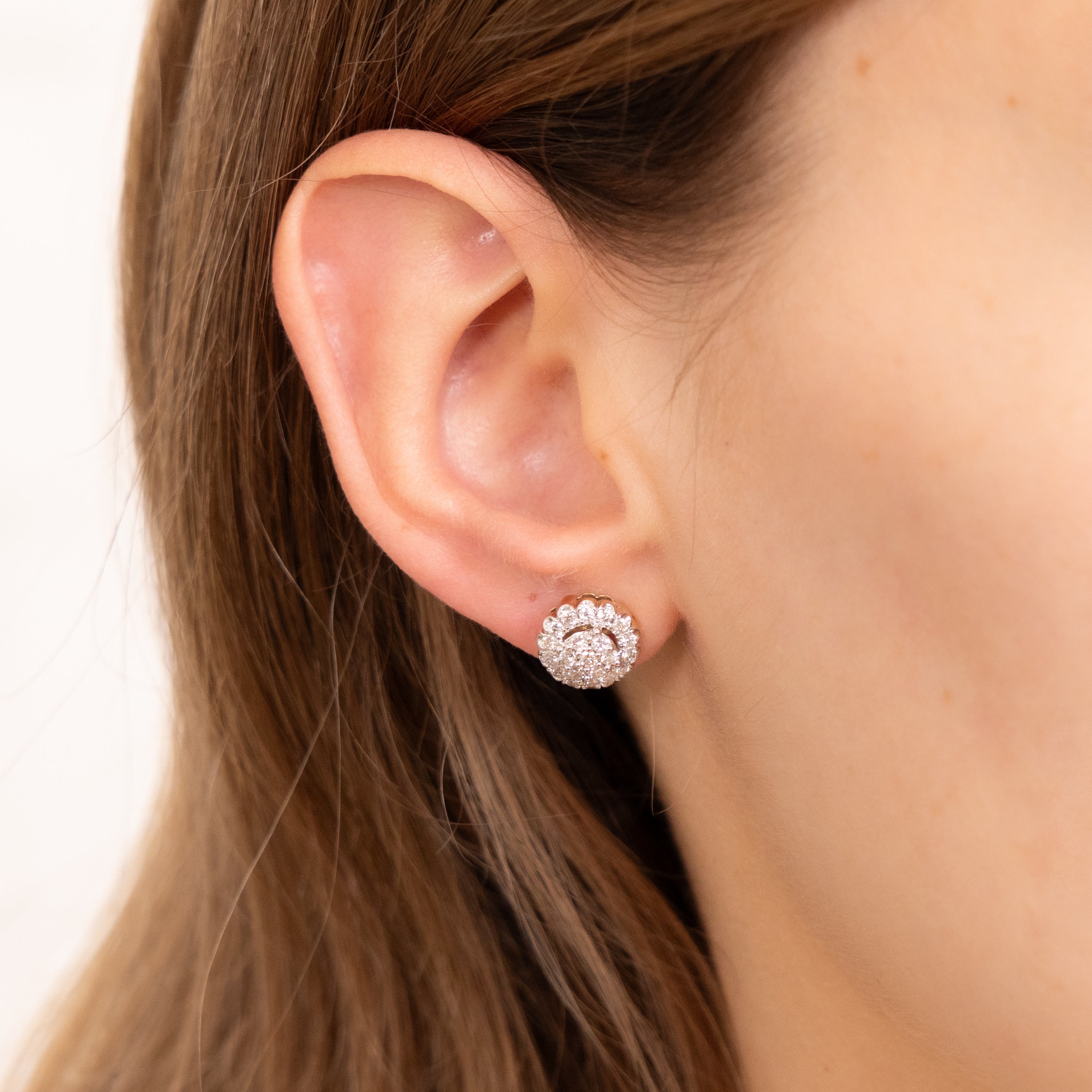 Gorgeous 3/4 Carat Diamond Cluster Stud Earrings Crafted in 10ct Yellow Gold