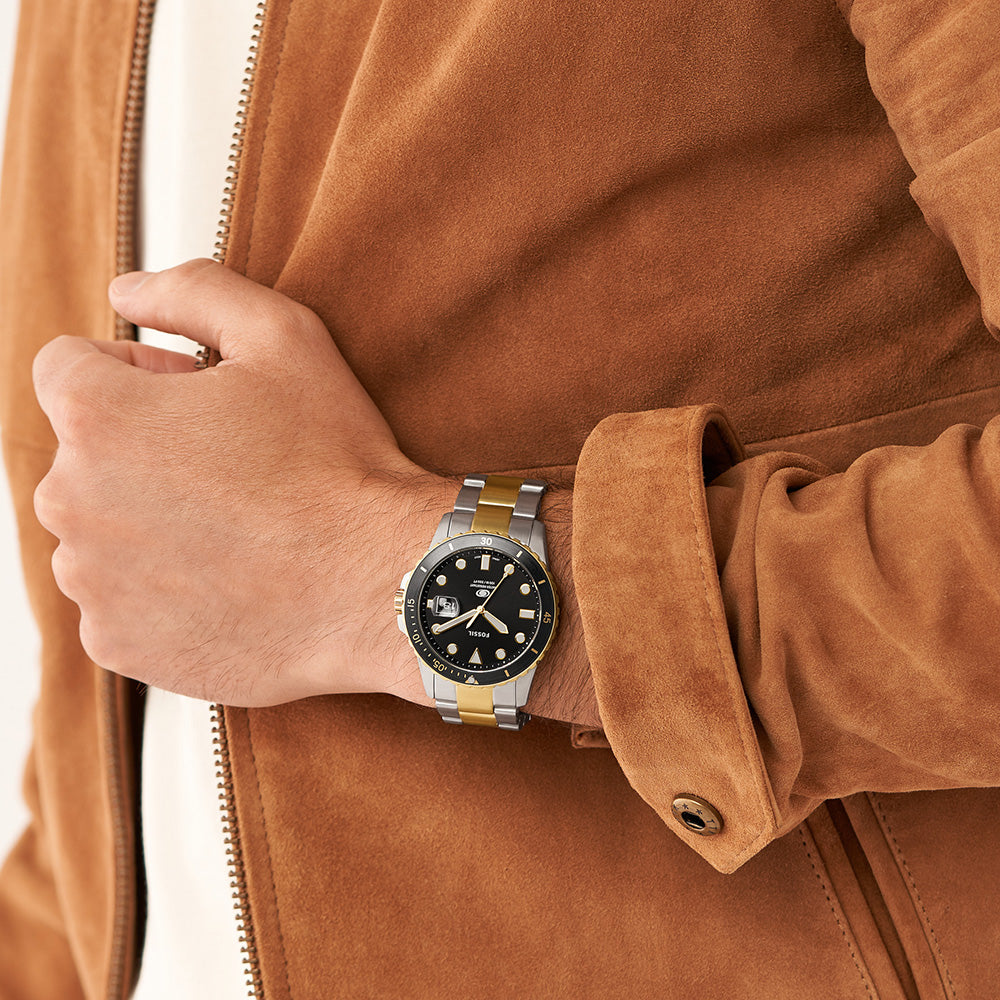 Fossil Men's Two Tone Stainless Steel Wristwatch with 'Fossil Blue' Color - Model FS5951