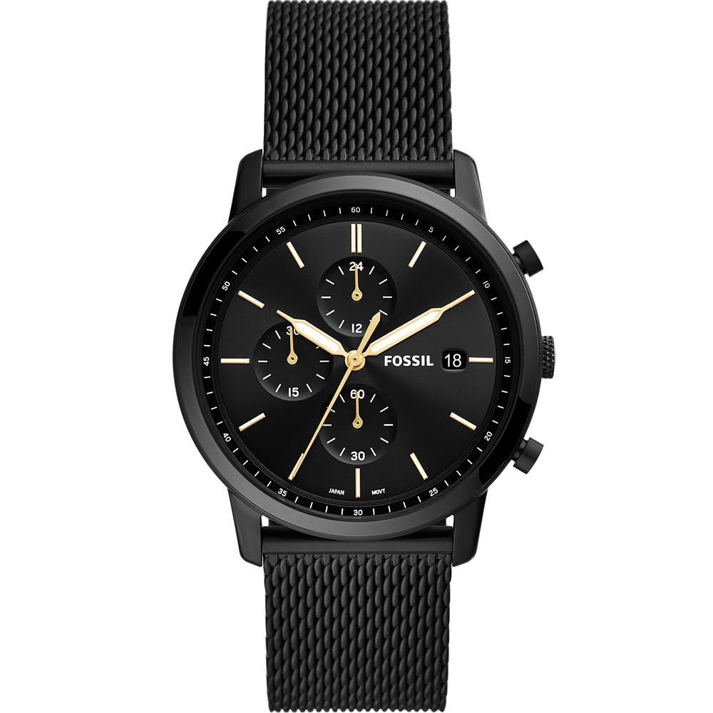 Fossil FS5943 Men's Minimalist Black Stainless Steel Mesh Chronograph Watch