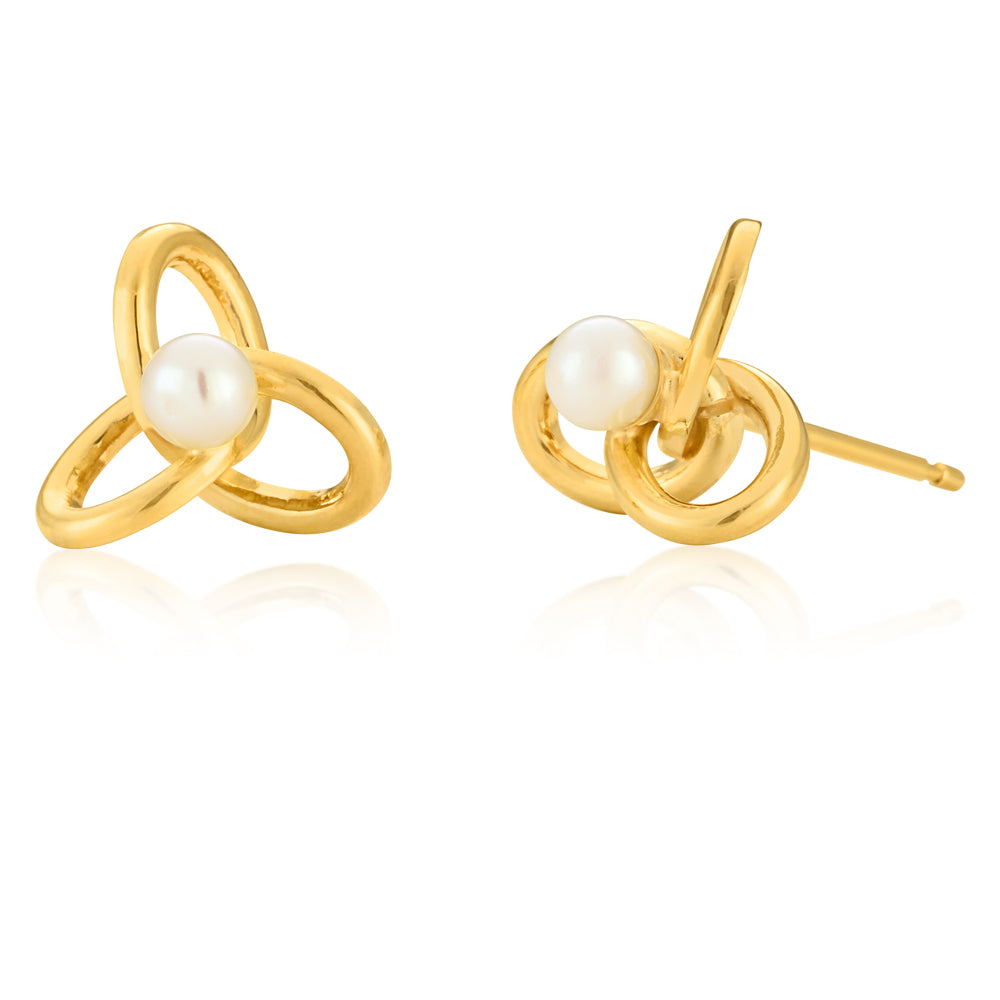 Exquisite 9ct Yellow Gold Pearl Stud Earrings for Women's Elegance