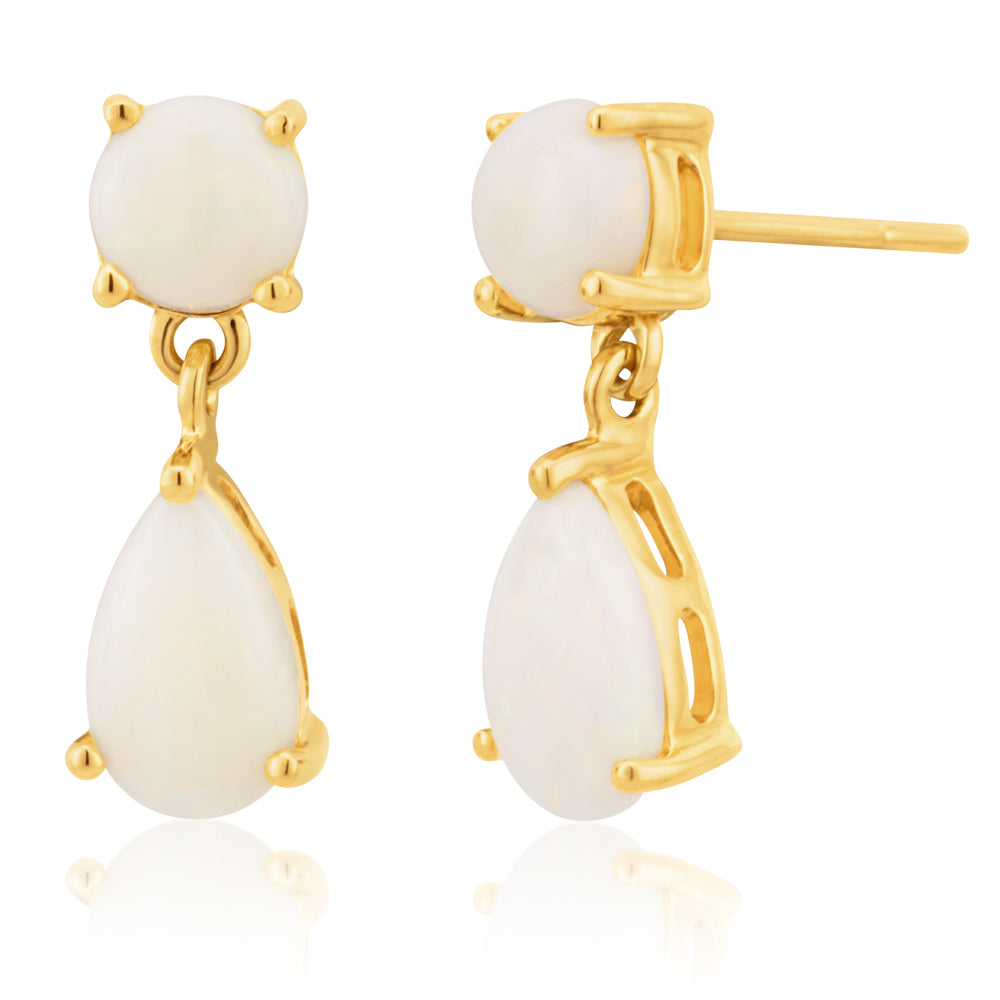 Exquisite 9-carat Yellow Gold and White Opal Dangle Earrings for Jewelry Lovers