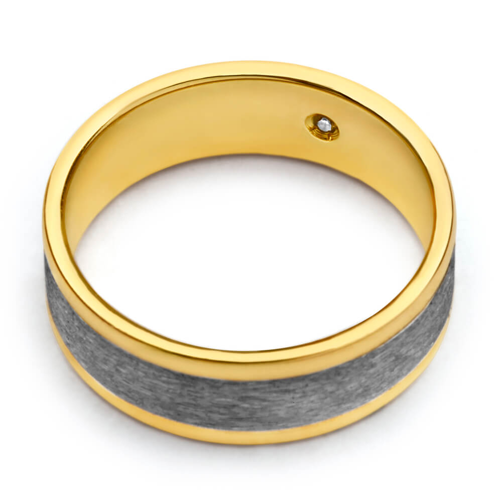 7mm Flawless Cut 9ct Yellow Gold and Titanium Ring for Men