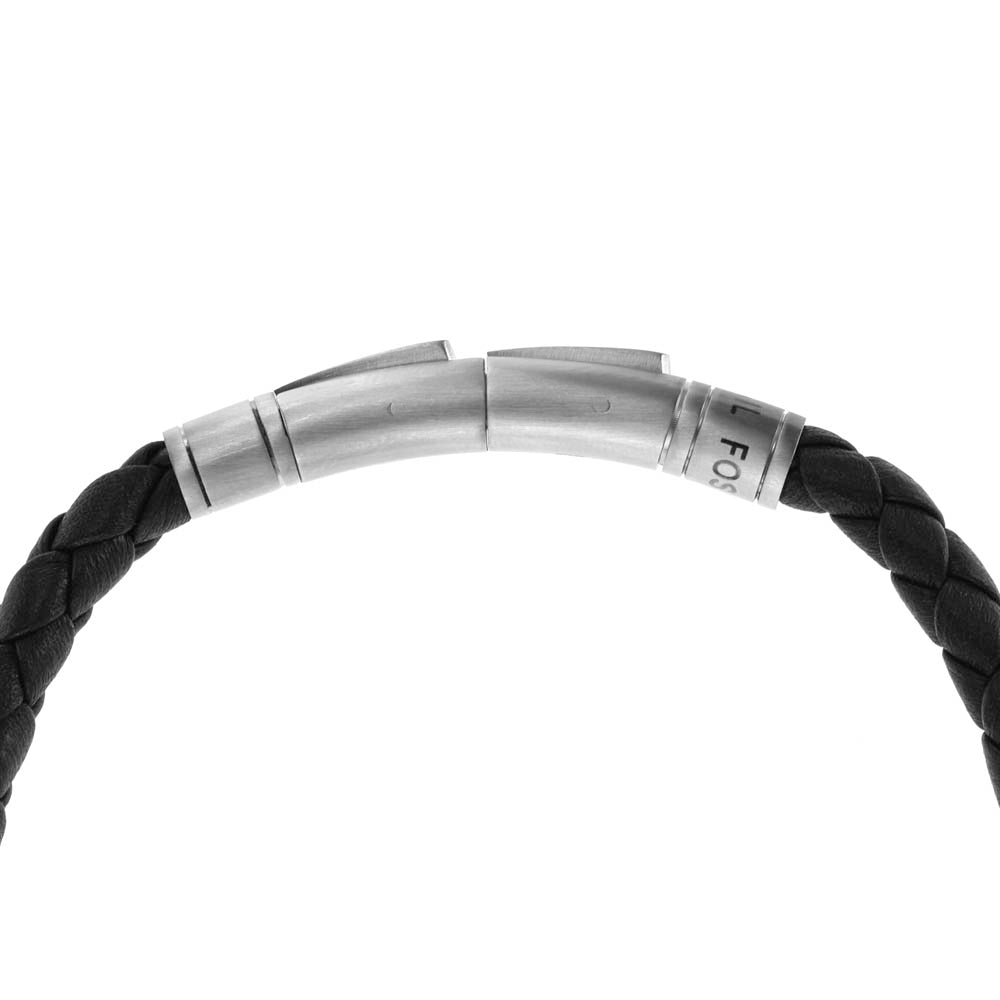 Fossil Men's Stainless Steel and Brown Braided Leather Fashion Jewelry Bracelet with 21.7cm Length