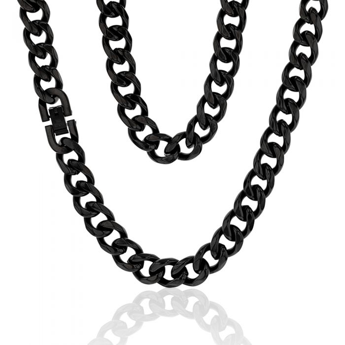 55cm Reversible Stainless Steel Curb Chain in Black and Steel Colors