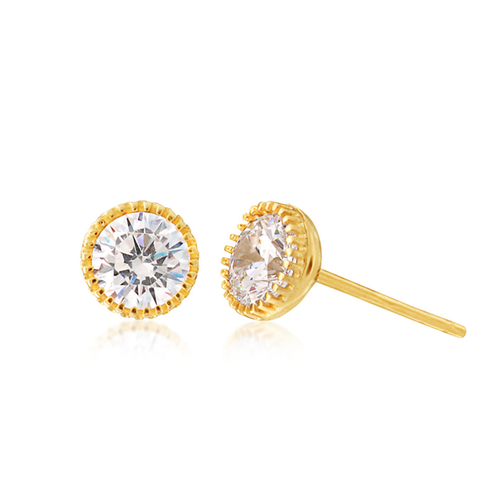 9 Carat Yellow Gold Round Stud Earrings with 5mm Zirconia Stones