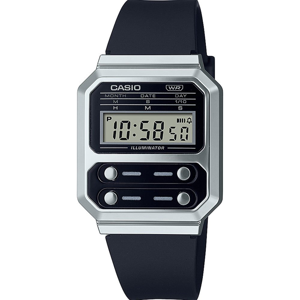 Casio A100WEF-1A Vintage Digital Watch with Retro Metallic Accents