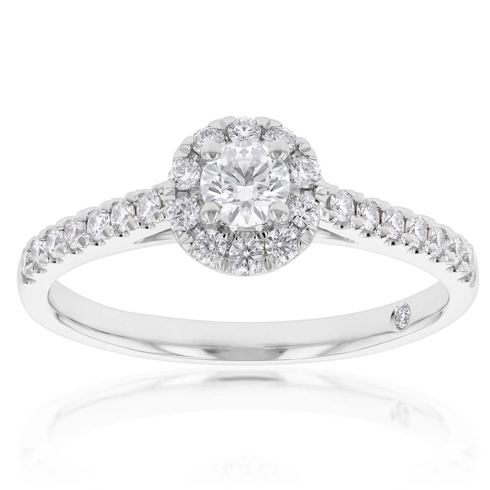 18ct White Gold 3/8 Carat Flawless Halo Engagement Ring with Sparkling Design