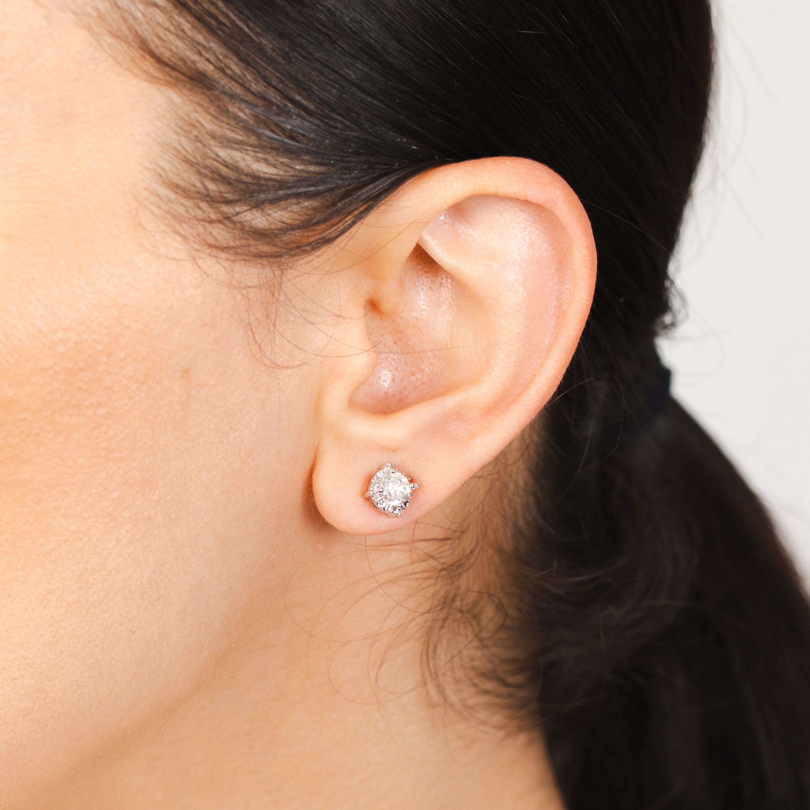1 Carat Solitaire Diamond Studs in 9ct White Gold with Disc Setting