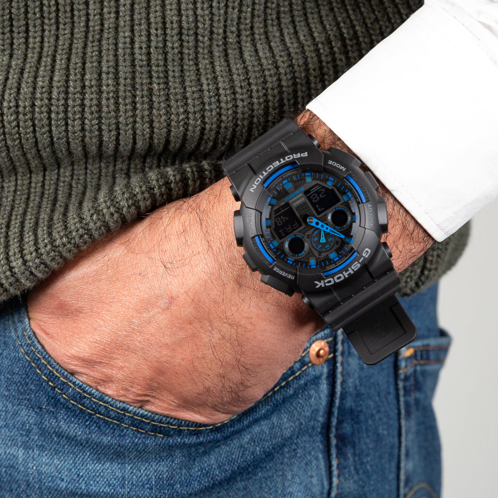 G-Shock GA100-1A2 Stylish Black and Blue Men's Wristwatch