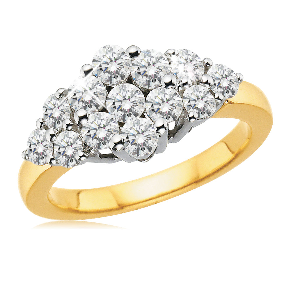 Exquisite 18ct Yellow Gold Cluster Engagement Ring Adorned with 1.00 Carat of Sparkling Diamonds
