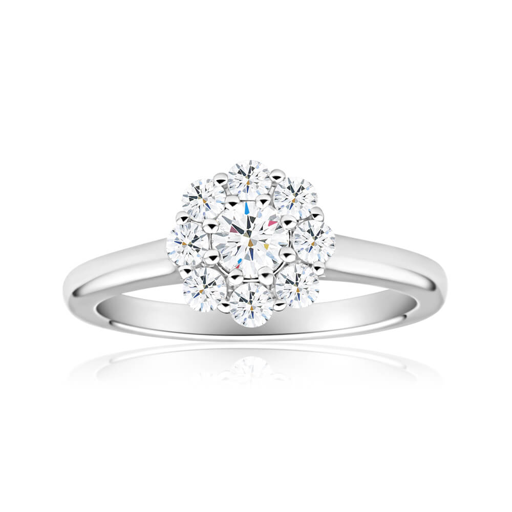 Exquisite 18ct White Gold Engagement Ring Featuring 0.8 Carats of Flawlessly Cut Diamonds