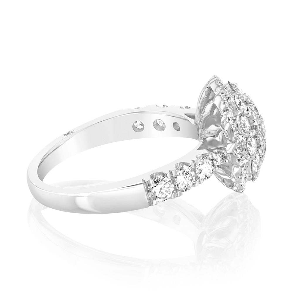 18ct White Gold Ring with 1.4 Carat Brilliant Cut Diamond Halo Solitaire