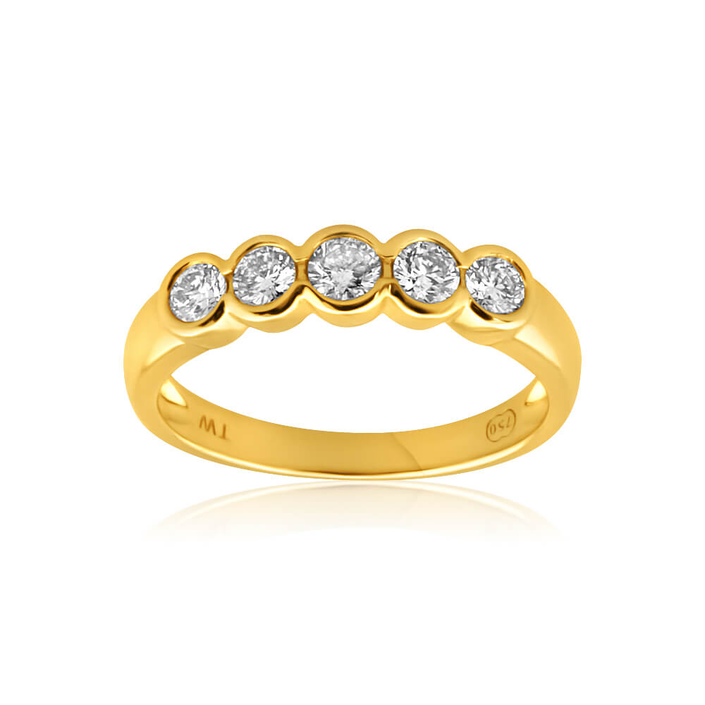 Exquisite 18ct Yellow Gold Women's Engagement Ring Adorned with 1/2 Carat of Bezel Set Brilliant Diamonds