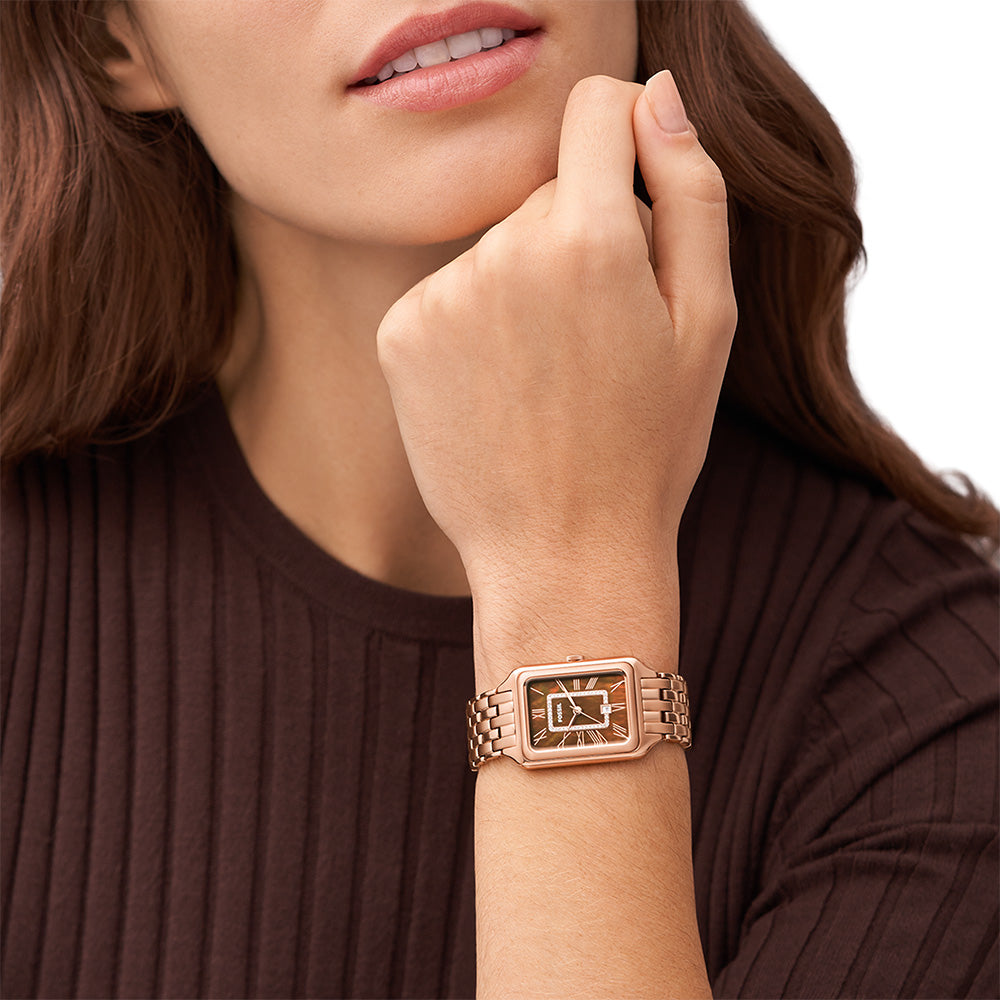 Fossil Rose Gold Rectangular Stainless-Steel Raquel ES5323 Watch