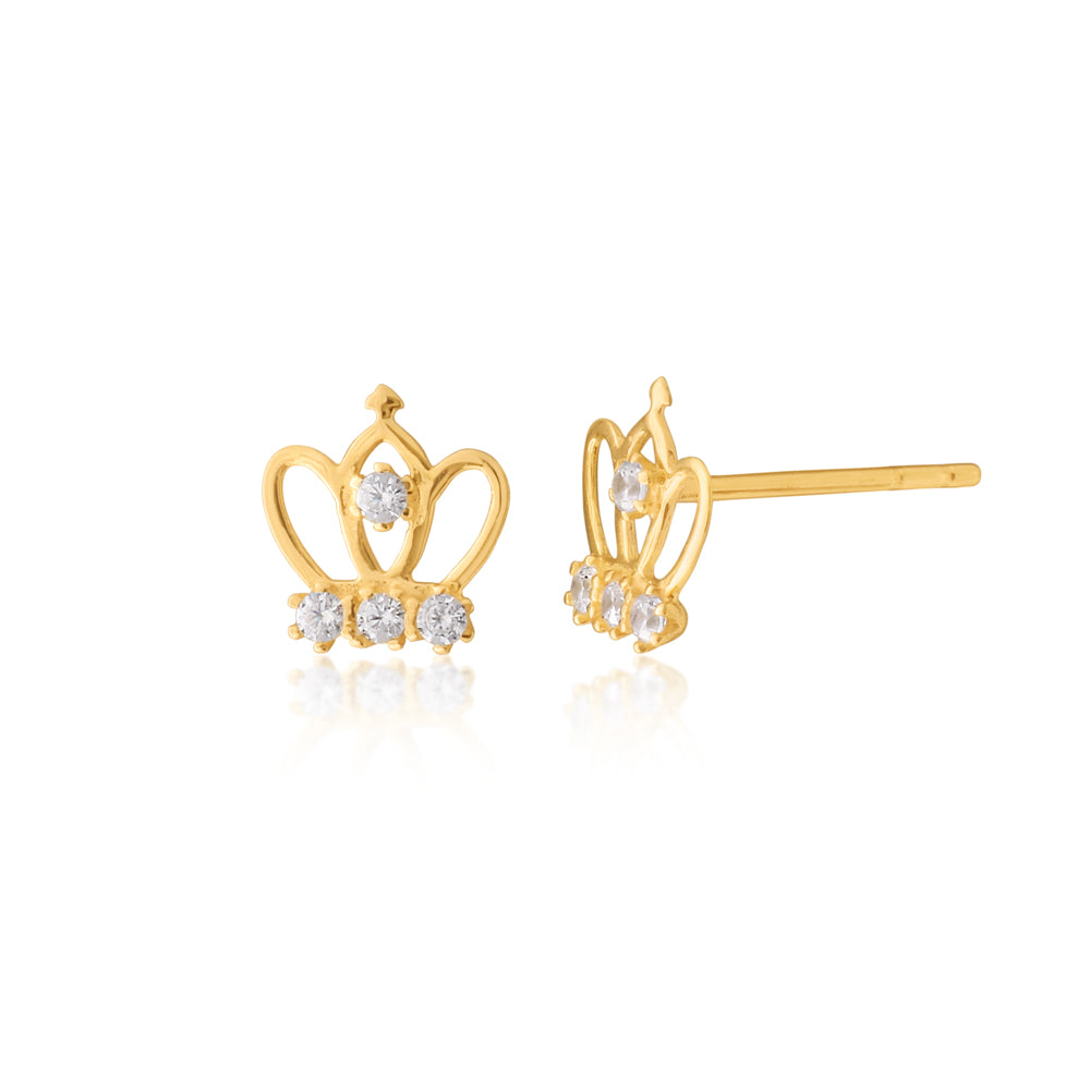 Gorgeous 9ct Yellow Gold Crown Studs with Brilliant Zirconia Gemstones