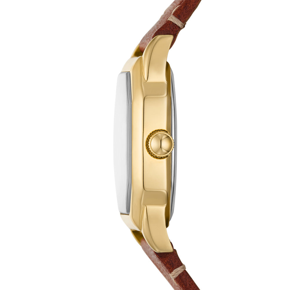 Fossil ES5364 Harlow Gold Octagonal Stainless-Steel Watch with Brown Leather Strap