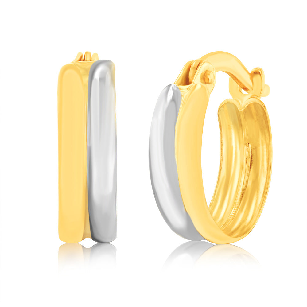 Stylish 9ct White and Yellow Gold Two - tone Fancy Hoop Earrings for Women's Jewelry Collection