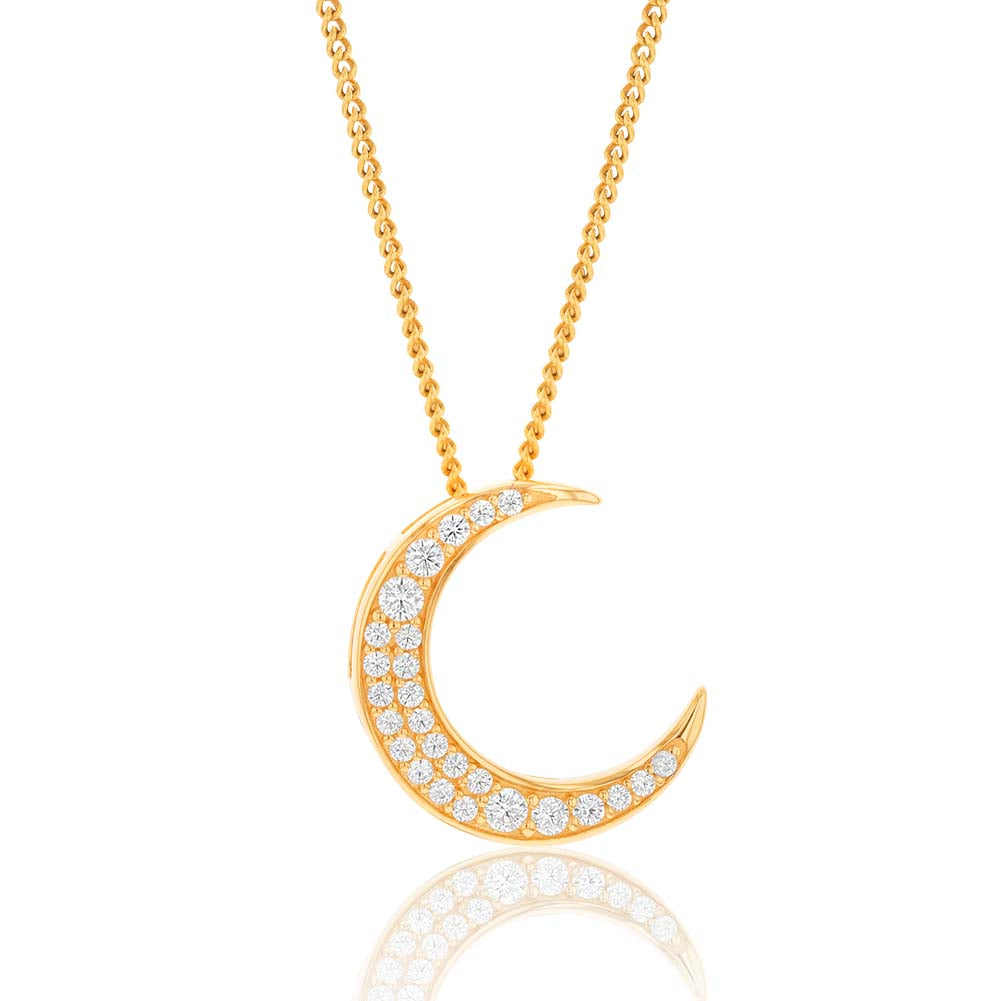 Gorgeous 9ct Yellow Gold Crescent Moon Pendant with Sparkling Zirconia