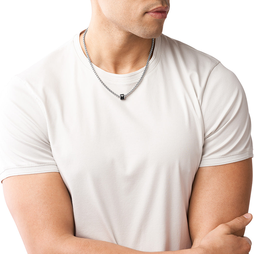 Emporio Armani Black Marble Stainless Steel Pendant on a Stylish Chain