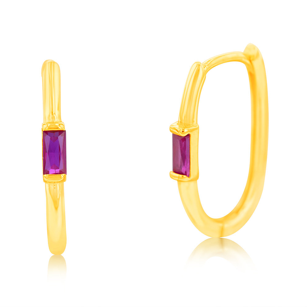 9ct Yellow Gold Elongated Sleeper Earrings with Stunning Ruby Accents