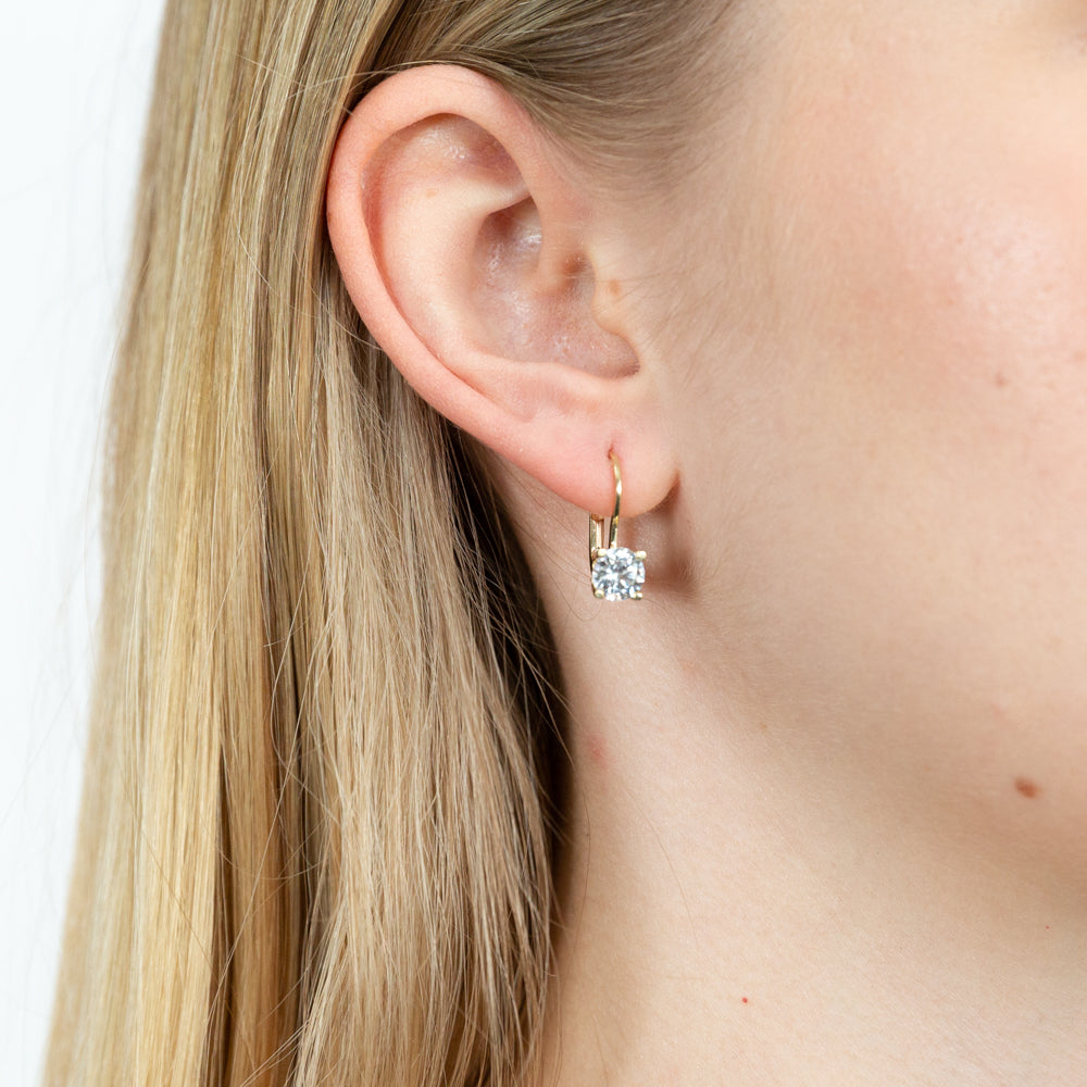Gorgeous 9ct Yellow Gold Cubic Zirconia Claw Set Euro Hook Earrings
