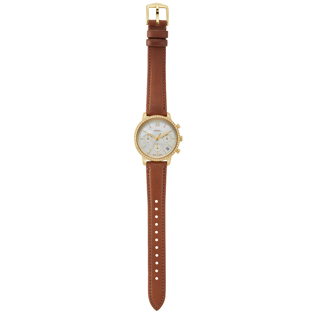Fossil Neutra ES5278 Luxury Gold Chronograph Watch with Leather Strap