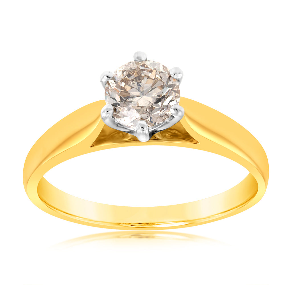 Exquisite 18 Carat Yellow Gold Ring Featuring a 1 Carat Australian Diamond Solitaire for Timeless Elegance