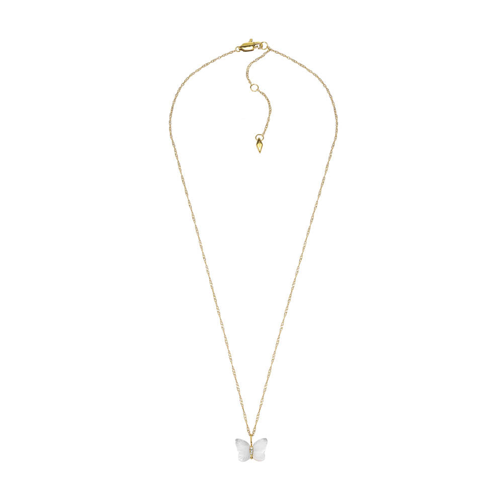 Fossil White Mother of Pearl Butterfly Pendant with Yellow Gold Plated Stainless Steel Chain