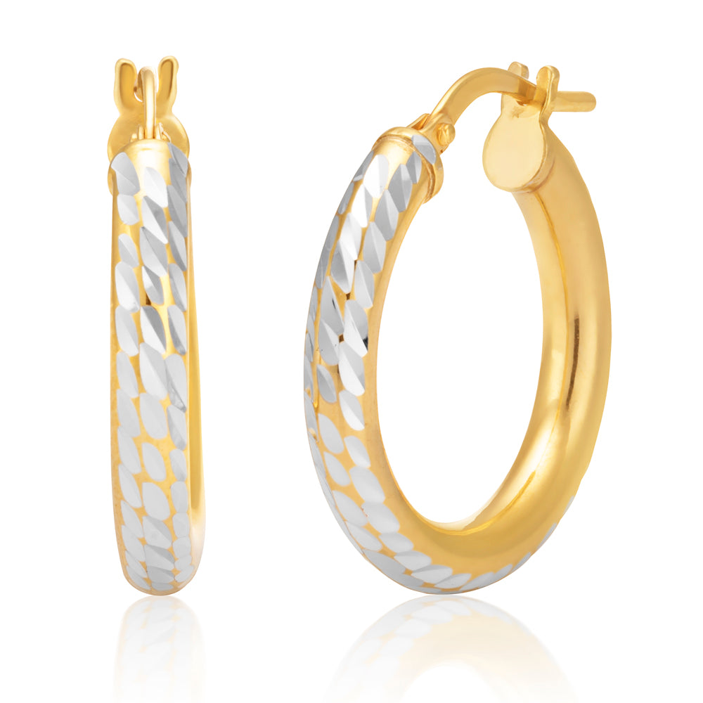 15mm 9ct Two-Tone Gold Filled Diamond Cut Hoop Earrings for All Occasions