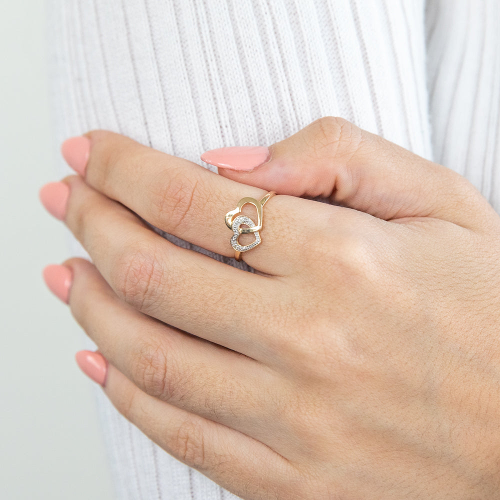 Exquisite 9ct Yellow Gold Ring with Two Sparkling Diamonds