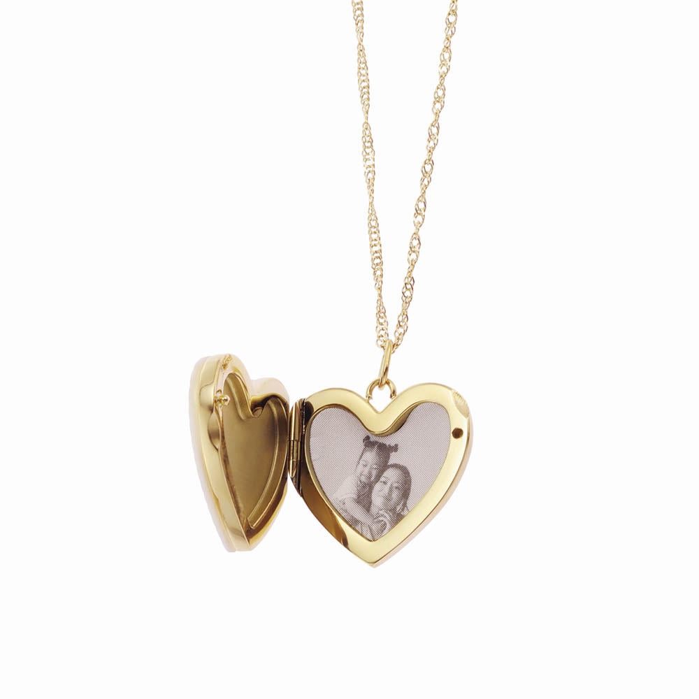 Fossil White Mother Of Pearl Heart Locket Pendant in Yellow Gold Plated Stainless Steel on Chain