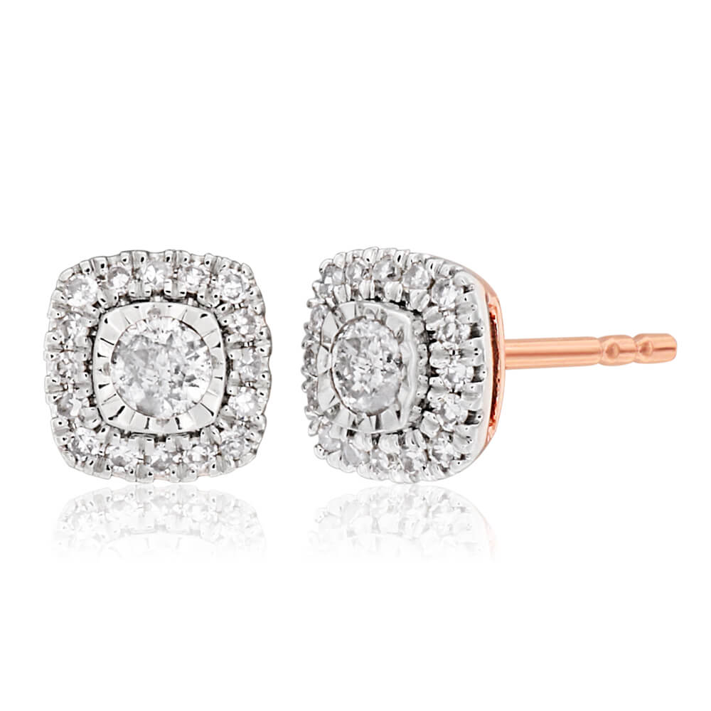 9-carat Rose Gold Diamond Stud Earrings with a Quarter-Carat of Sparkling Diamonds for Women's Jewelry