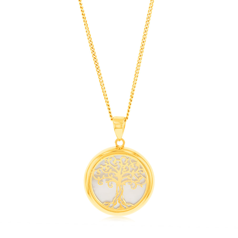 Stunning 9ct Yellow Gold Tree of Life Pendant with Mother of Pearl - A Fine Jewelry Piece