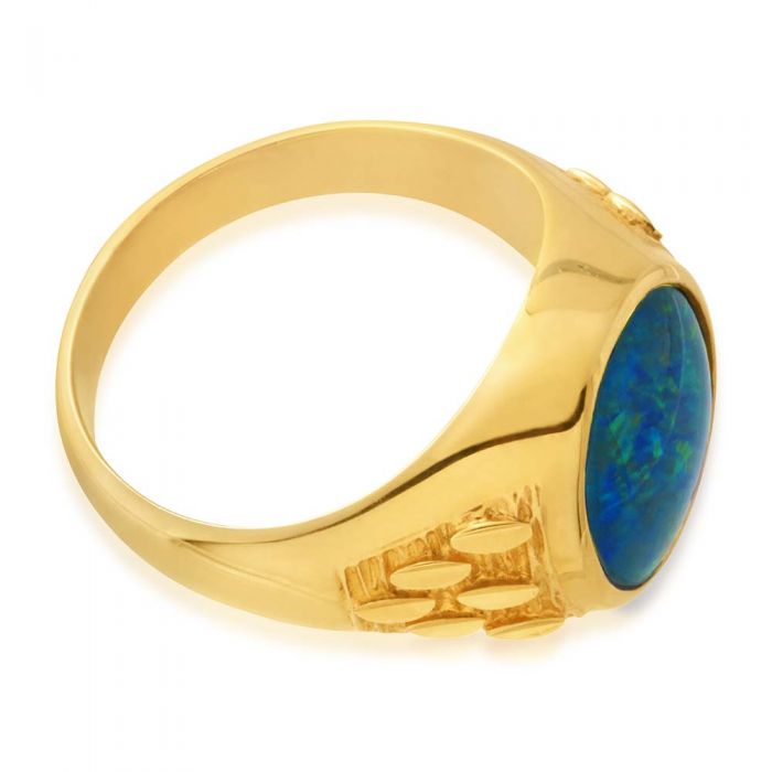 9ct Yellow Gold Gents Ring with Triplet Opal
