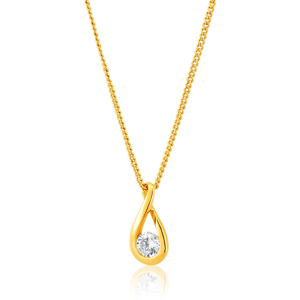 Exquisite 9-carat Yellow Gold Infinity Pendant Embellished with Cubic Zirconia Stones